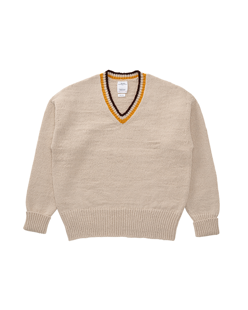 COLLEGE V-NECK KNIT IVORY 1