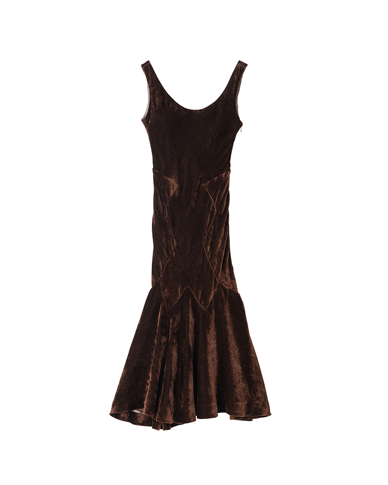 VELVET DRESS W DK.BROWN 00